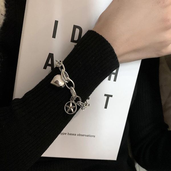 

charm bracelets 925 sterling silver heart star women bracelet fashion female retro minimalist jewelry accessories punk party woman, Golden;silver