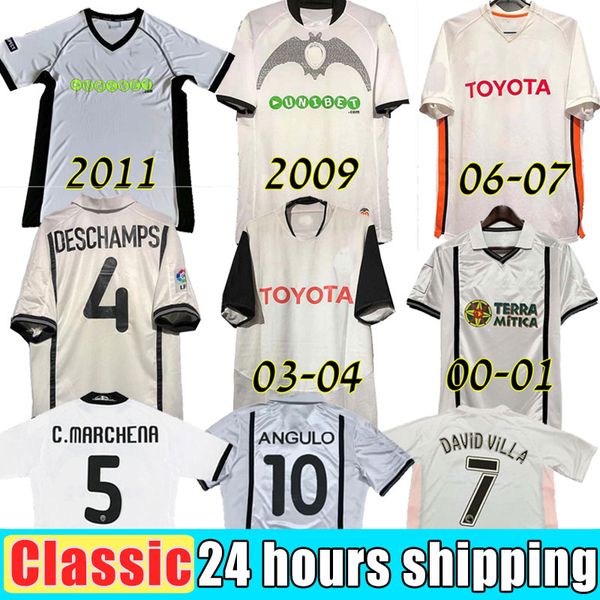 

2001 valencia vicente mendieta mens retro soccer jerseys 10 11 silva 06 07 edu home white away black retro football shirt short sleeve, Black;yellow