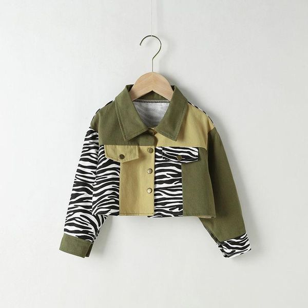 

jackets kids girls zebra stitching jacket coats 2021 korean style casual outwear cropped green spring autumn clothes for 3-9y, Blue;gray