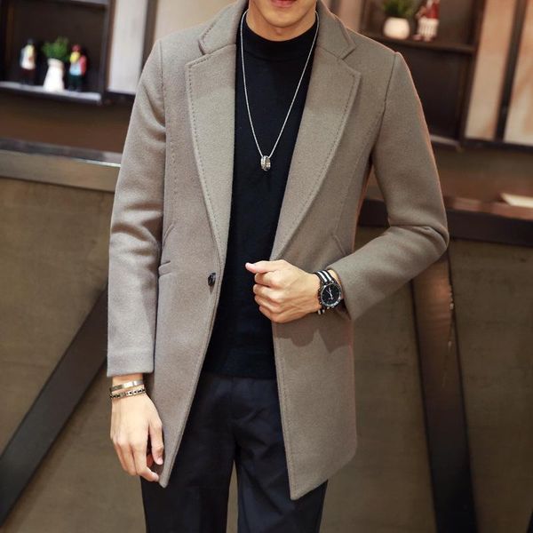 

men's jackets slim large woolen coat student windbreaker big code, Black;brown