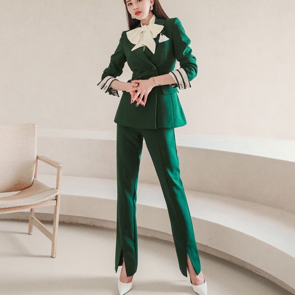 

zawfl notch collar double-breasted women slim ol blazer&high waist pockets straight suit pants two pieces business 210525, White