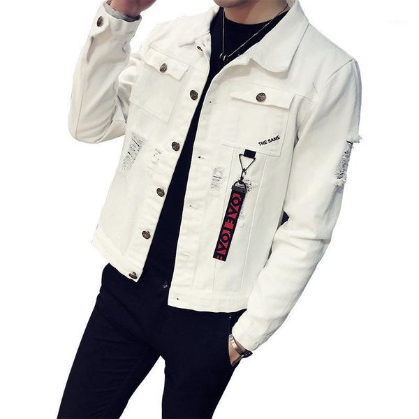 

men's jackets wholesale 2021 ripped hole denim jacket male korean student handsome spring autumn wear society, Black;brown
