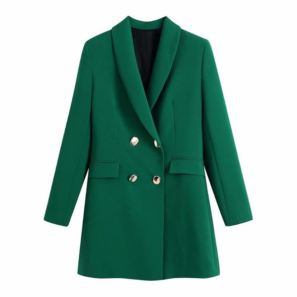 

women's suits & blazers long blazer coat vintage sleeve flap pockets female outerwear chic veste femme women fashion double breasted, White;black
