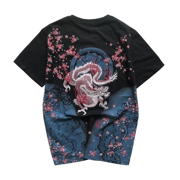

new arrival animal tshirt brand clothing t shirt men goods embroidery with short carp tattoo o-neck cotton casual 210409, White;black