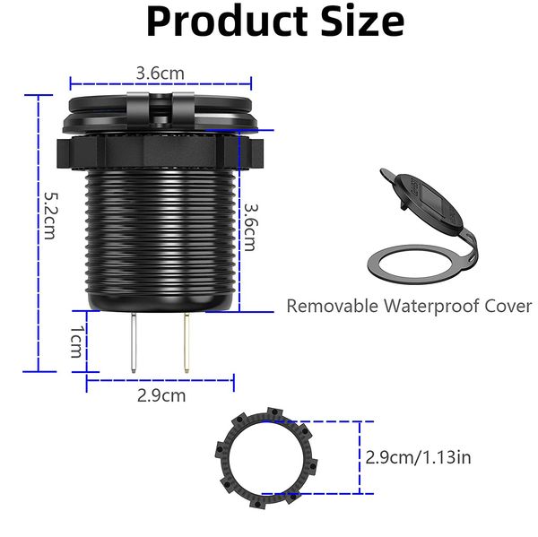 Quick Charge QC 3 0 36W Auto Dual USB Ladegerät Steckdose Wasserdicht mit Voltmeter Schalter für 12V 24V Motorrad ATV Boot Marine RV292j