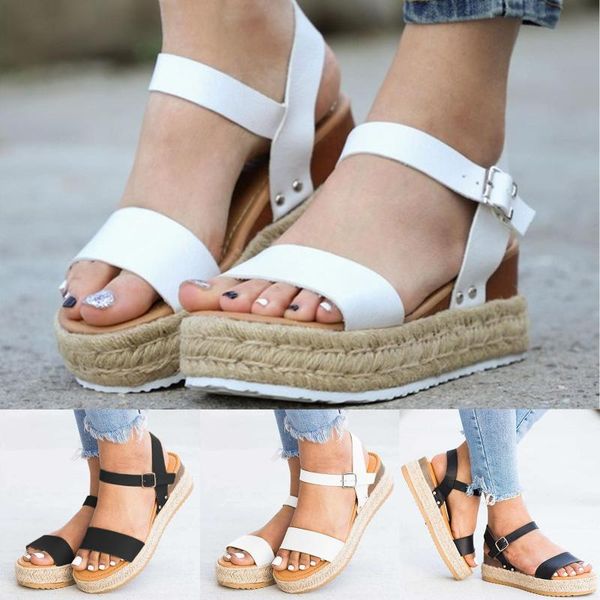 

sandals womens ladies retro rome beach shoes fashion casual open toe wedges platform buckle strap non-slip classics, Black