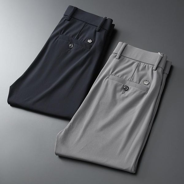 

men's pants 2021 summer air permeable ice silk ultra-thin casual for men high-grade texture stripe irons business, Black