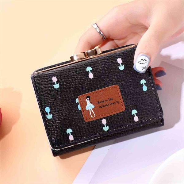 

lady short coin pouch womens purse kawaii girl small change wallets bag 3 fold pu leather, Red;black