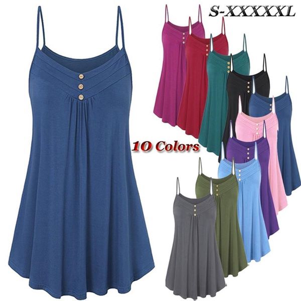 

plus size women cami 5xl tank ladies tunic button v neck sleeveless loose casual camis clothes haut solid, White