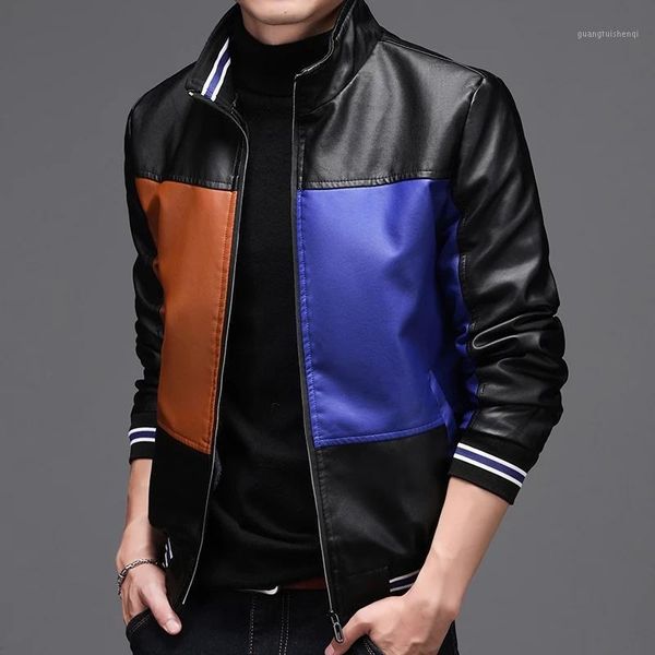 

men's fur & faux men jacket 2021 autumn winter leather jackets for man clothing motorcycle long sleeves coat fashion korean style, Black