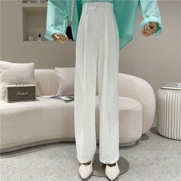 

capri female spring 2021 niche fashion design simple tube pants pencil baggy leg suit, Black;white