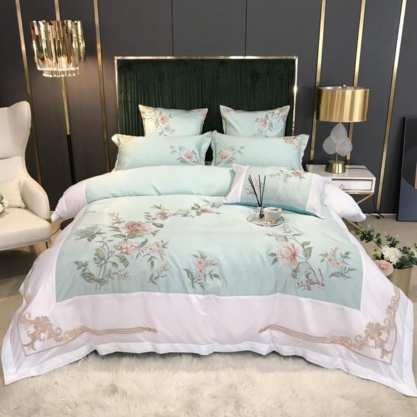 

bedding sets 600tc satin like silk cotton luxury chinese style flowers embroidery set duvet cover bed linen fitted sheet pillowcases