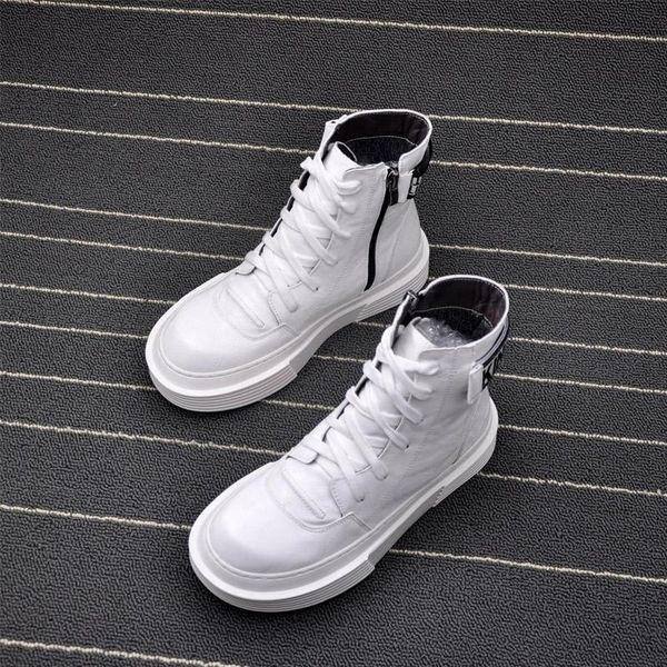 

boots 2021 spring and autumn flat bottom zipper casual short women retro round head motorcycle high-top, Black