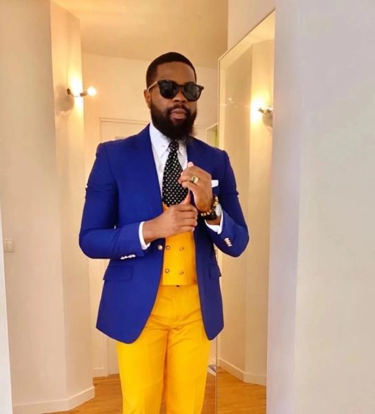 

men's suits & blazers arrival slim fit man suit blue blazer, yellow vest and pants casual tuxedo 3 pieces custom made wedding for, White;black
