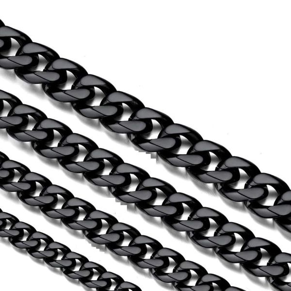 

chains stainless steel miami cuban link necklaces black for men women basic punk jewelry choker 3mm 5mm 7mm 13mm, Silver