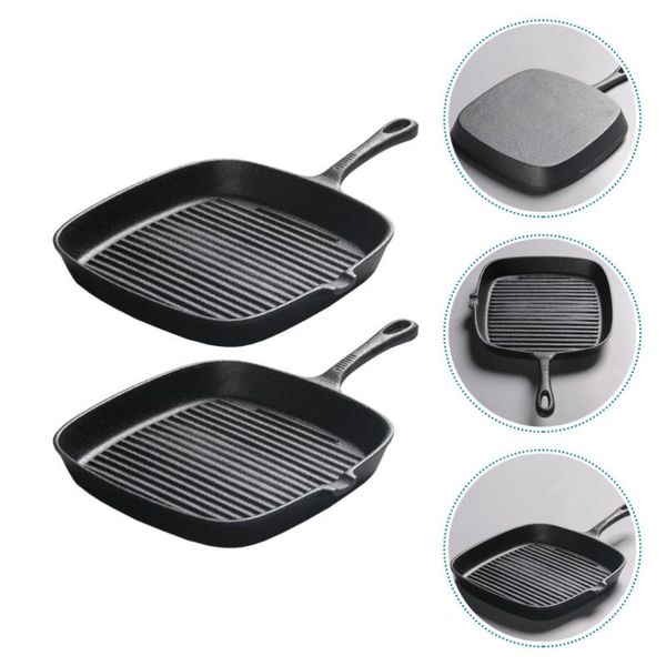 

pans 2pcs wrought iron steak frying uncoated western (black)