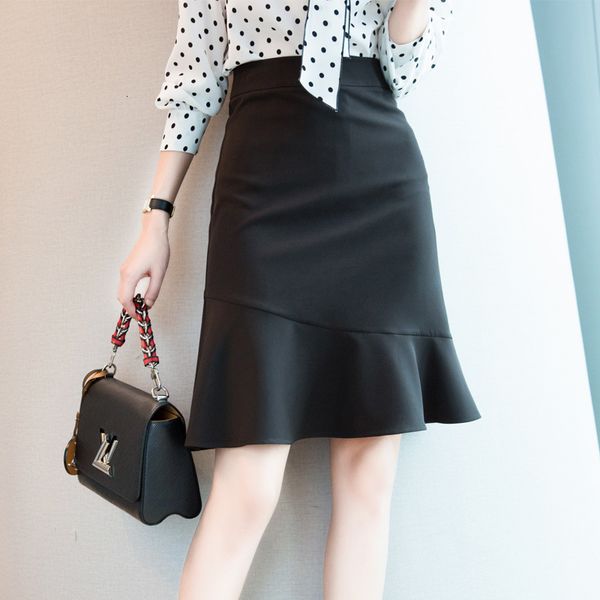 

skirts summer 2021 high waist ruffle fishtail a-line women's black skirt