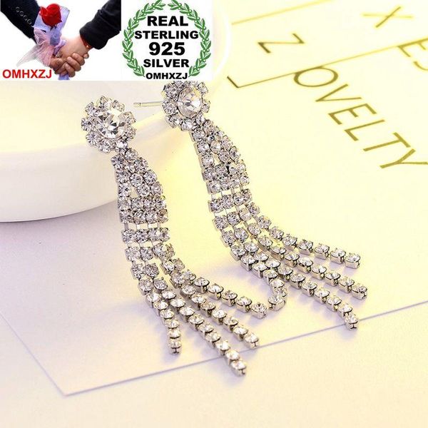 

stud omhxzj wholesale personality fashion ol woman girl gift round long tassel white zircon 925 sterling silver earrings ye49, Golden;silver