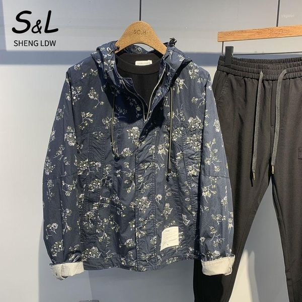 

coat men's trendy handsome loose fashion versatile printed hooded spring leisure comfortable personality jacket tide jackets, Black;brown