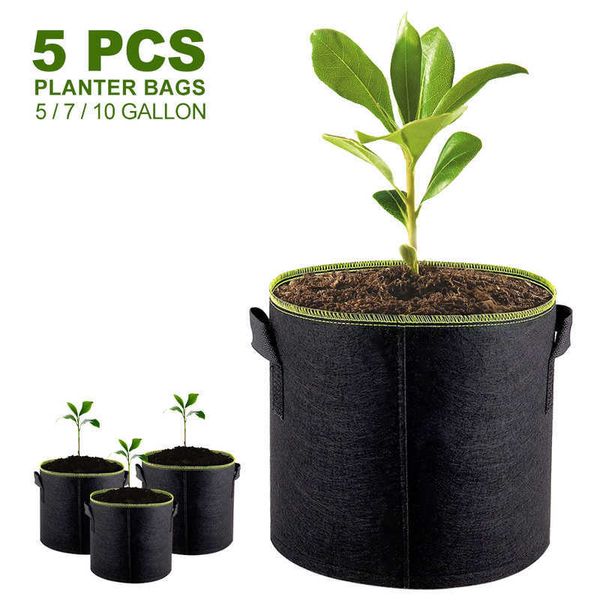 5pcs 5/7/10 galões de feltro planta bolsas de cultivo