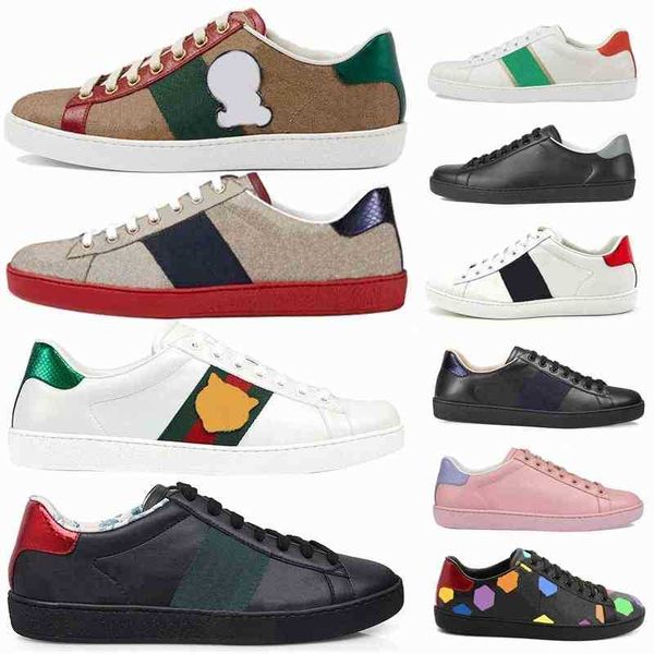 

designers men women sneakers casual shoes canvas snake chaussures leather sneaker ace bee embroidery shoe 47nz#, Black
