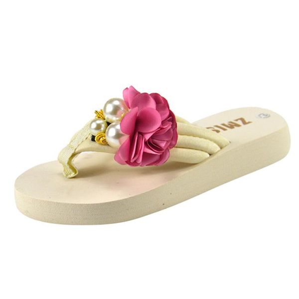 

slippers chanclas mujer thick bottom women summer stretch fabric seaside flower pearl non-slip flat beach shoes#lr5, Black