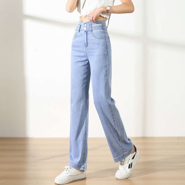 

summer tencel cotton women's high waist loose pants, Blue