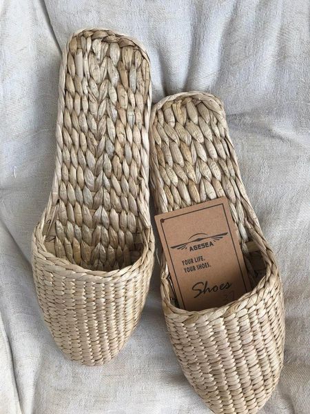 

straw slippers handmade sandals summer home shoes couple fashion beach, Black
