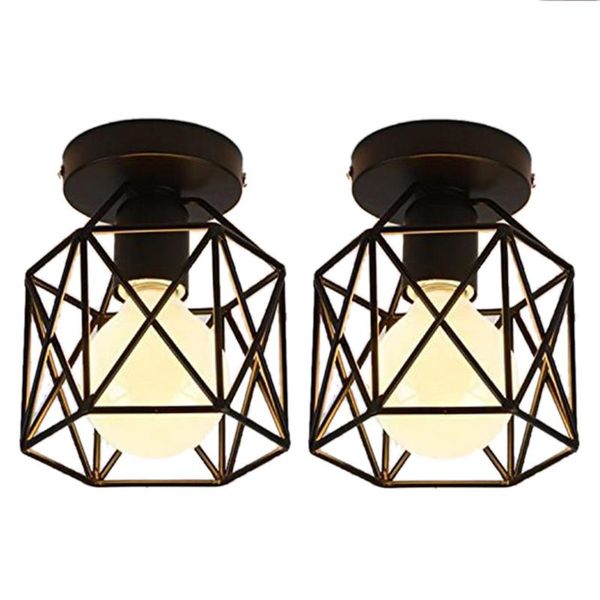 

2 Promotion! Pcs Ceiling Light Industrial Square Cage Metal Iron Retro Chandelier Suspension Fixture For Hallway, Entrance Pendant Lamps