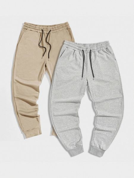 

romwe guys 2pcs drawstring sweatpants u2ov#, Black