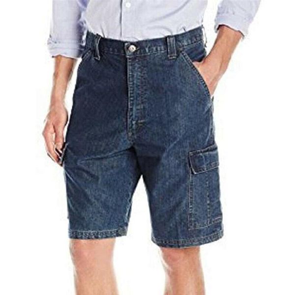 

men's jeans mens clothing casual clothes knee length half shorts multi-pockets 2021 fashion loose zipper solid color male denim, Blue