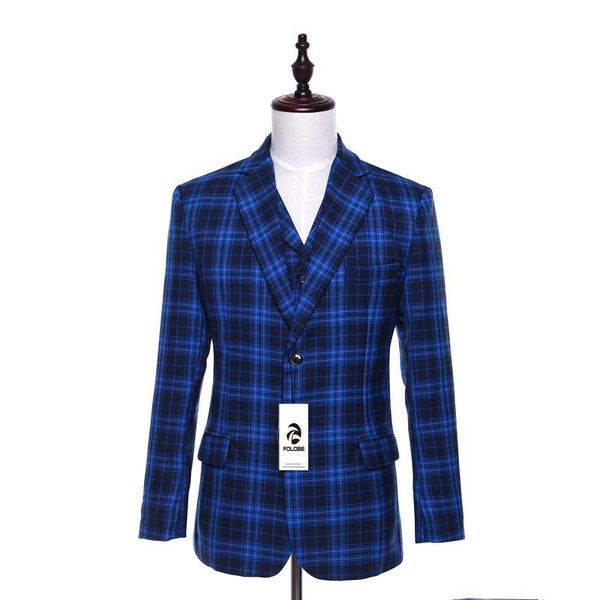 

men's suits & blazers folobe wool blue plaid english style blazer fashion slim fit jacket masculine coat suit men formal, White;black