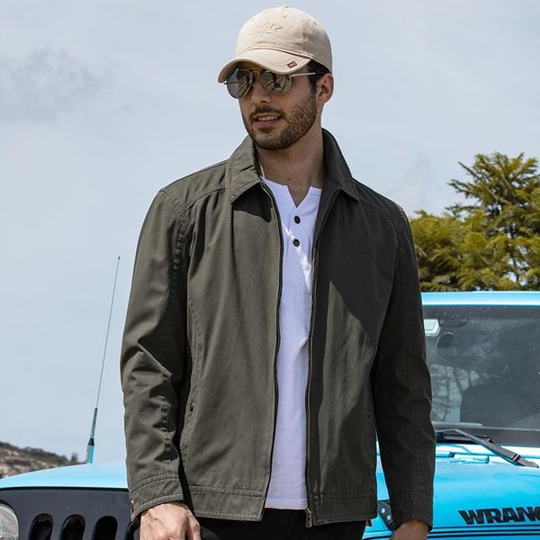 

men's jackets 2021 the listing official website tooling jacket lapel cotton middle-aged spring loose large factory genuine favourite, Black;brown