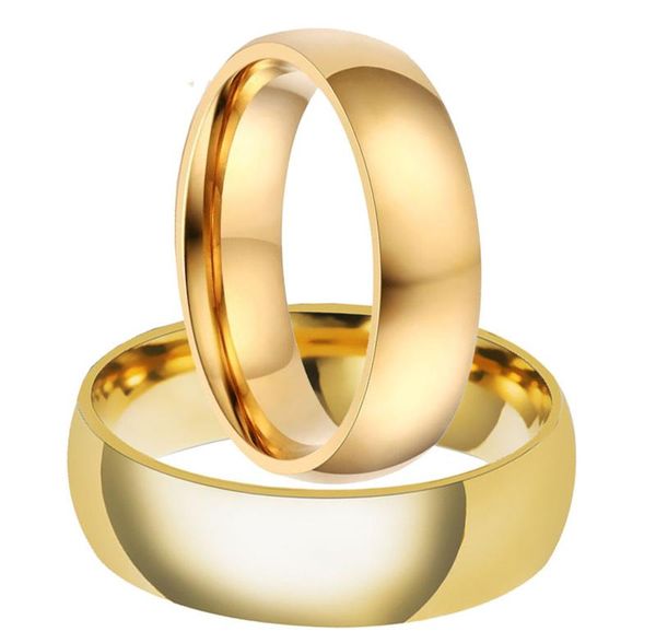 Anéis de casamento 6mm/8mm Brasil Simple 316L Titanium Steel IP Gold Gold Gold Glosled Casal Ring Engagement para mulheres e homens