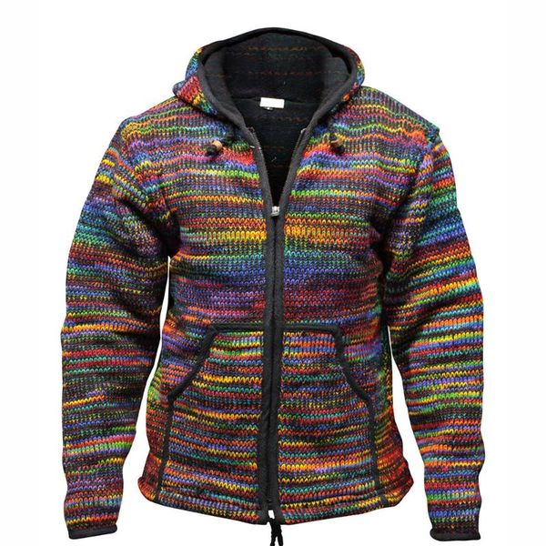 

men's jackets unique retro men camouflage cardigan sweater color mixing fashion autumn winter casual loose hooded knit plus size s-4xl, Black;brown
