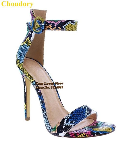 

choudory multi-snakeskin single strap sandals thin high heel round buckle dress pumps concise lime green red blue shoes, Black