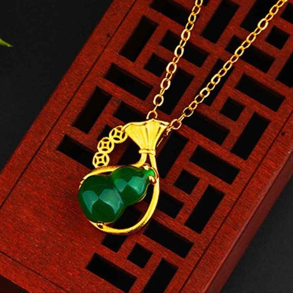 

fashion link chain neckalce for woman 24k gold ancient inlaid rhinestone purse gourd pendant necklaces charm christmas jewelry, Silver