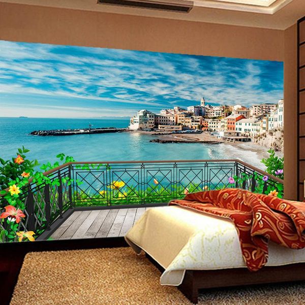 

wallpapers custom wallpaper sea view sofa tv background wall paper modern bedroom living room minimalist beach mural