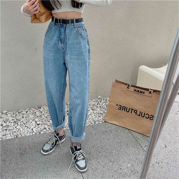 

women's jeans vintage korean straight jeans, stylish, loose party, high waist, modern, cowboy pants, fall pomn, Blue