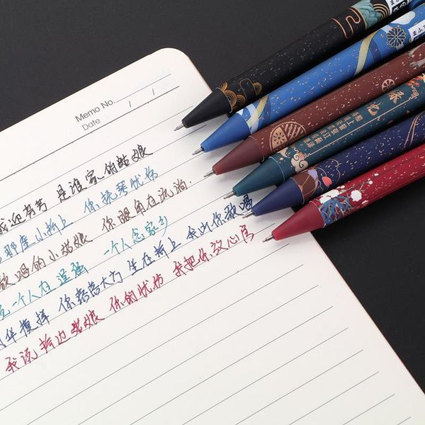 

gel pens pen creative wind retro push ball color 0.5mm student hand account signature stationery kawaii school supplies