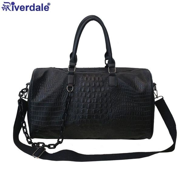 

black crocodile pattern travel bag 2021 women's shoulder diagonal fitness outdoor luggage boarding zipper handbag duffel bags