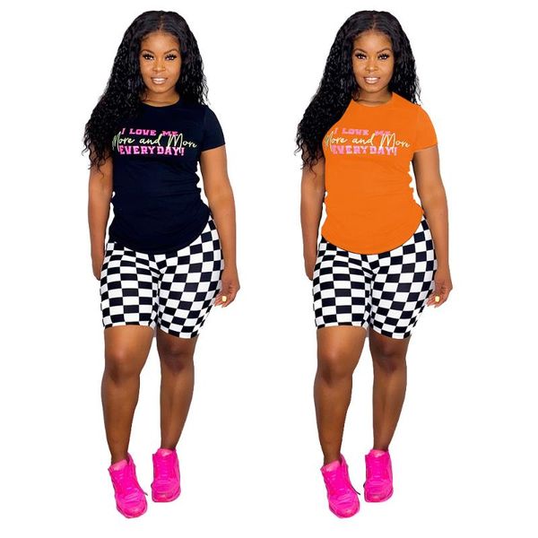 

women's tracksuits zoctuo 2 piece sets womens outfits letter printing checkered short pants set outdoor crops shorts suits two piec, Gray