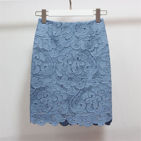 

skirts women spring summer blue party floral embroidery lace pencil skirt office ladies high waist knee length vintage midi z, Black
