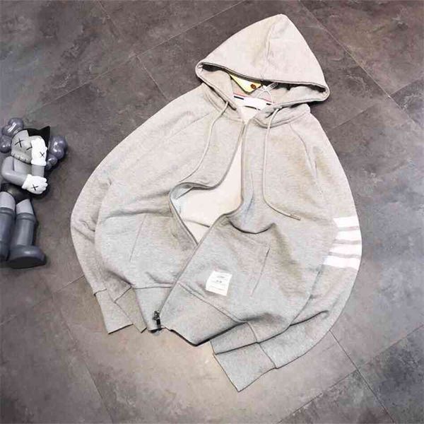 

21 autumn zipper hooded sweater jacket terry cotton couple loose tb leisure british style long sleeve qingdao, Black