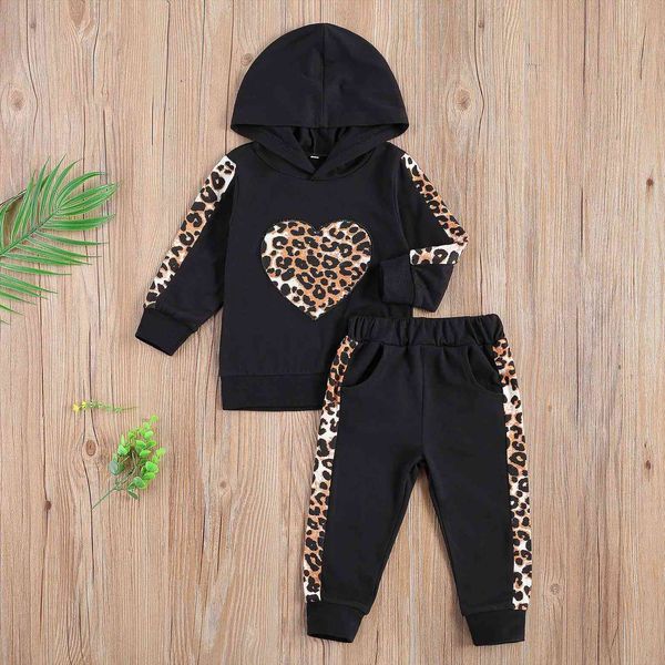 

baby girl clothes 2 piece costume years girls clothing sweet tracksuit heart leopard print sweatshirt kids set 1 5y, White