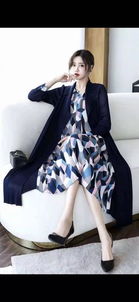 

dress miyake fold turn-down collar print fake two-piece, Black;gray