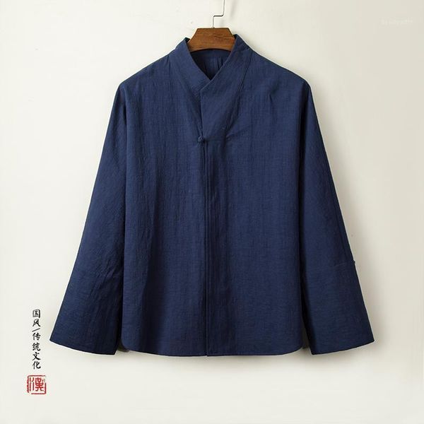 

men's trench coats tang style chinese hanfu male and female cotton linen coat thin spring autumn outwear, Tan;black