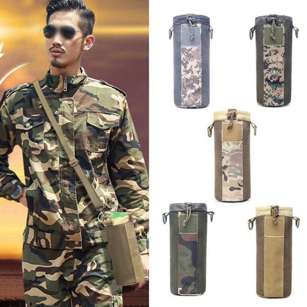 

outdoor bags (tactica) molle water bottle pouch holster drawstring travel kettle bag nylon carrier camping hiking