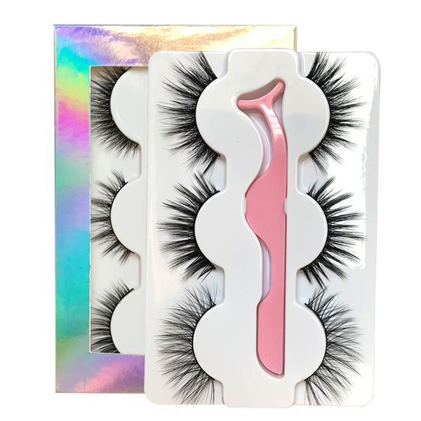 

3D Faux Mink Lashes Long False Eyelashes With Tweezers Dramatic Fluffy Soft Wispy Volume Cross Reusable Eyelash MaKeup Tools