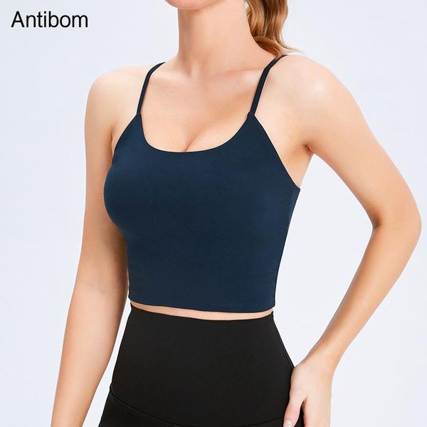 

antibom yoga crop women fitness sport vest workout gym underwear with pad strapy bra stretchy breathable summer activewear outfit